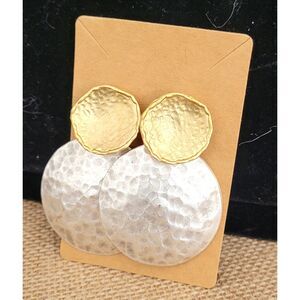 Silverstone Hammered Disc Earrings with top Goldtone Concave Circle Lightweight